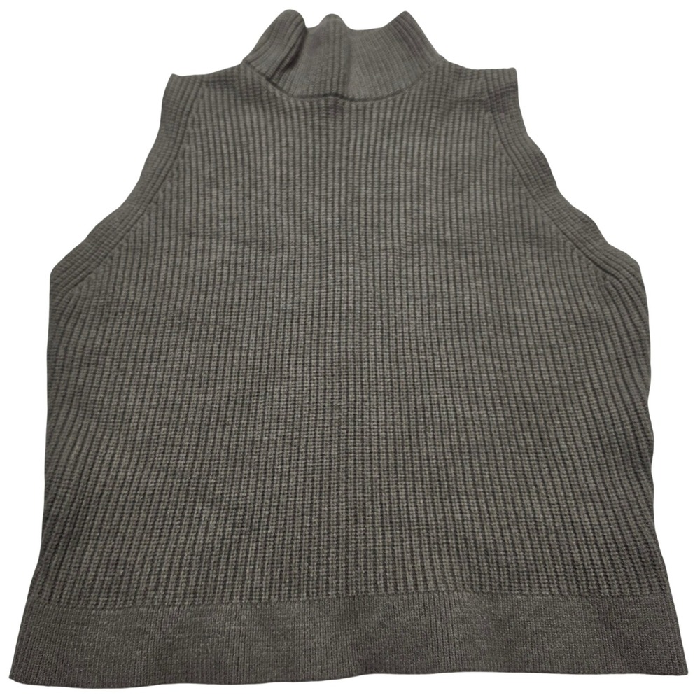 SHE + SKY Olive Green Ribbed Mock Neck Sleeveless Knit Top SS6374 Womens Large